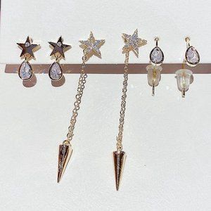 *NEW [3 Pairs] 925 Sterling Silver Star Earrings R